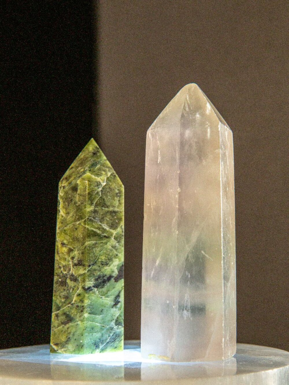 Natural Milky Quartz & Green Serpentine Crystal Tower Set | Polished Generator P - Picture 4 of 11
